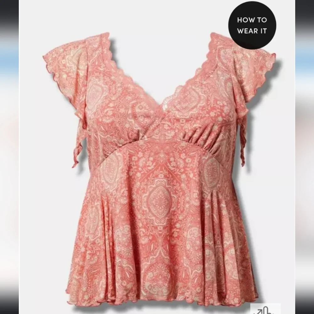 Torrid Pink Flutter Sleeve Smocked Peplum Top - Picture 5 of 12